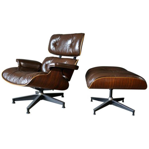 Brown Leather and Rosewood Eames Lounge Chair and Ottoman | Wood .