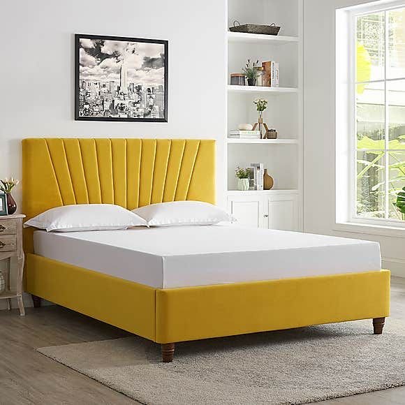Lexie Velvet Bed Frame - Mustard | Dunelm | Velvet bed frame .