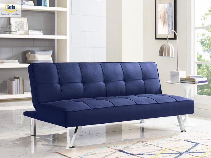 Serta Chelsea Convertible Sofa, Lounger and Full Size Bed, Blue .