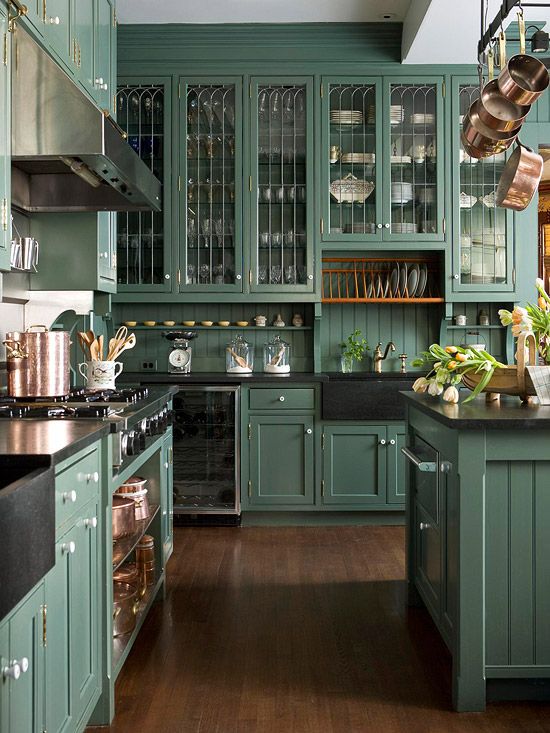 Kitchen Cabinet Ideas | Home decor, House design, Dark green kitch