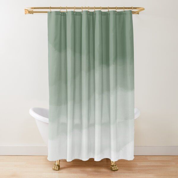 Sage Green Watercolor Ombre (sage green/white) Shower Curtain by .