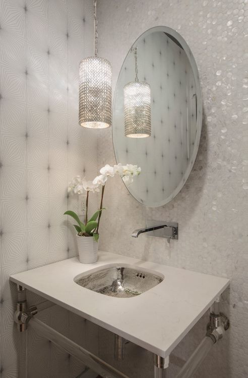 Seashell penny round tile | Contemporary powder room, Bathroom .