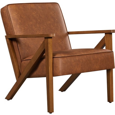 Yaheetech Faux Leather Armchair Accent Chair With Wood Legs For .