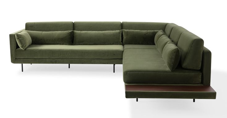 Davenport 110" Fabric L-Corner Sofa Sectional, Fern Velvet | Retro .