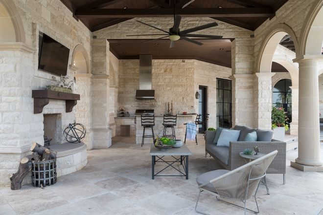 Loggia Stone Loggia Loggia features an outdoor kitchen and a .