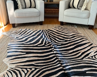 Zebra Print Cowhide Rug Genuine Pattern / Brown Inner - Et