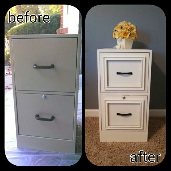DIY Filing cabinet makeover - used epoxy to attach cheap 8x10 .