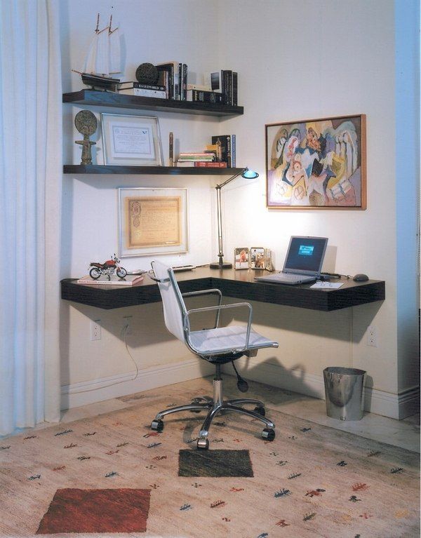 Bedroom furniture home office minimalist desk floating shelves .