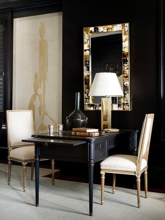 Black and Gold Office with Shared Black French Desk - Transitional .