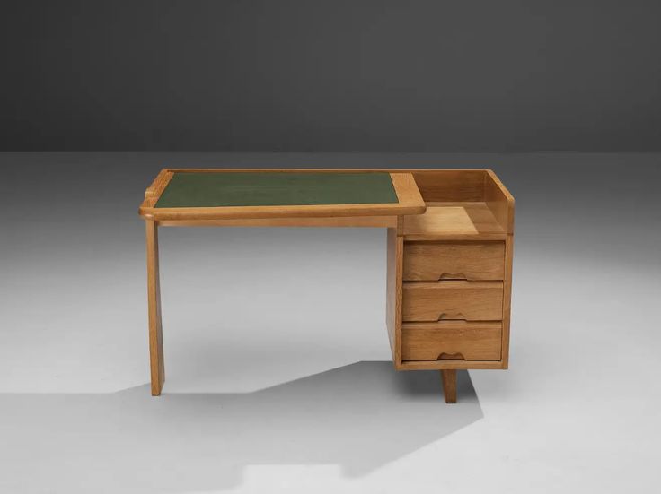 Guillerme et Chambron Writing Desk in Solid Oak and Leather | Art .