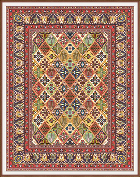 Beautiful Persian Rug Mohtasham Kashan Style Cross Stitch - Et