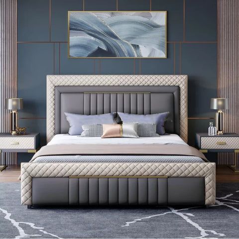 Modern Nordic Luxury Bed With Night Stand - Online Furniture Store .