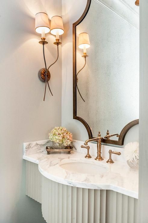 French Powder Room with Brass Accents - Transitional - Bathroom .