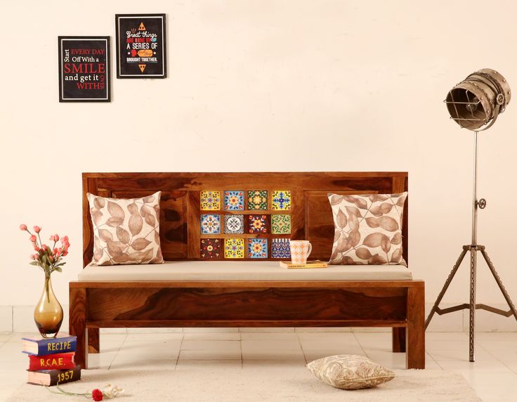 Buy Boho Bench With Back Rest (Honey Finish) Online in India at .