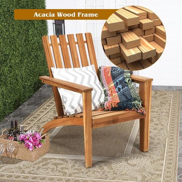 Costway Brown Adirondack Chair Lounge Wood Outdoor Lounge Chair .