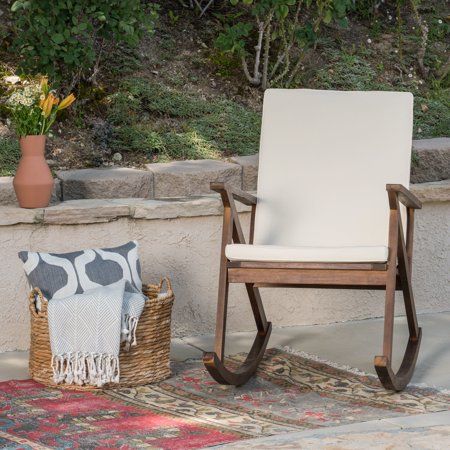 Giovanni Outdoor Acacia Wood Rocking Chair with Cushion, Dark .