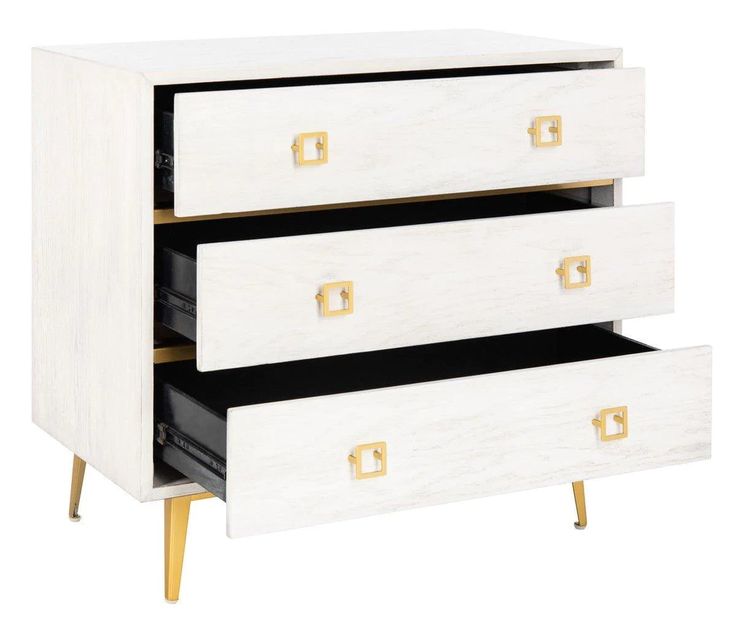 Contemporary 3 Drawer Chest in Whitewash With Gold Legs in 2023 .