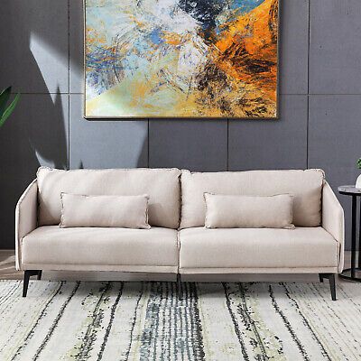 eBay) Beige Fabric 3 Seater Sofa Couch Metal Leg Living Room .