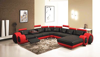 Gemma Modern Black and Red Sectional Sofa | Leather Sectionals .