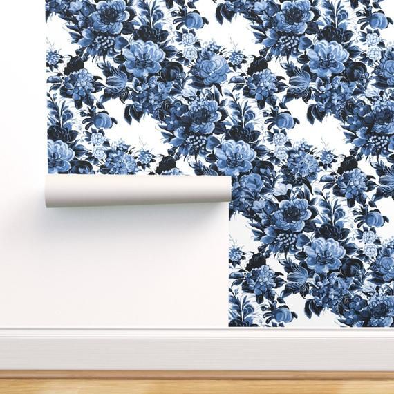 Retro Blue Floral Wallpaper - Floral Angel Blue By .