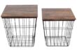 Lavish Home 15.75 In. Brown Square Wood Top Wire Basket Nesting .