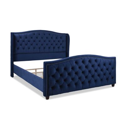Birch Lane™ Marlon Tufted Upholstered Standard Bed Velvet in Blue .