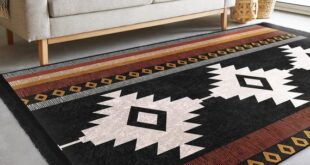 Boho Area Rug Black Brown Ethnic Carpet Kilim Design Outdoor - Et