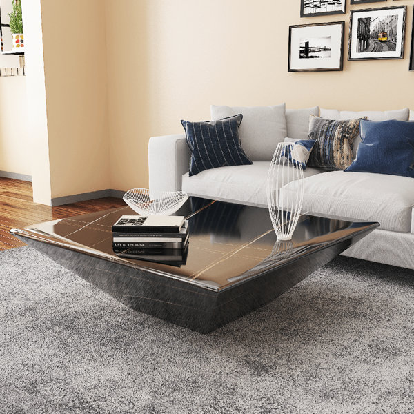 Wrought Studio Modern Drum Coffee Table, Trapezoid Faux Marble .