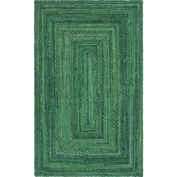 Unique Loom Braided Chindi Green 5 ft. x 8 ft. Area Rug 3142691 .