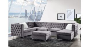 Verity U-Shape Sectional Grey Velvet | Leather living room .