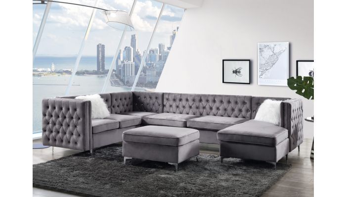 Verity U-Shape Sectional Grey Velvet | Leather living room .