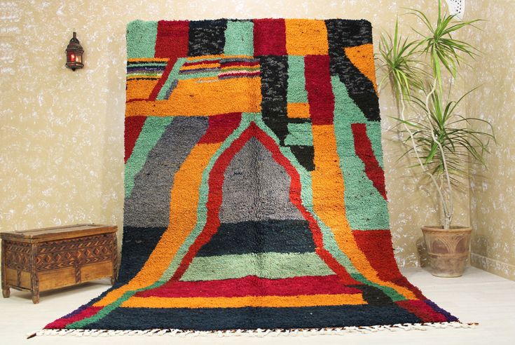 Colorful Moroccan Rug Minimalist Hand Tufted Rugs Abstract - Etsy .