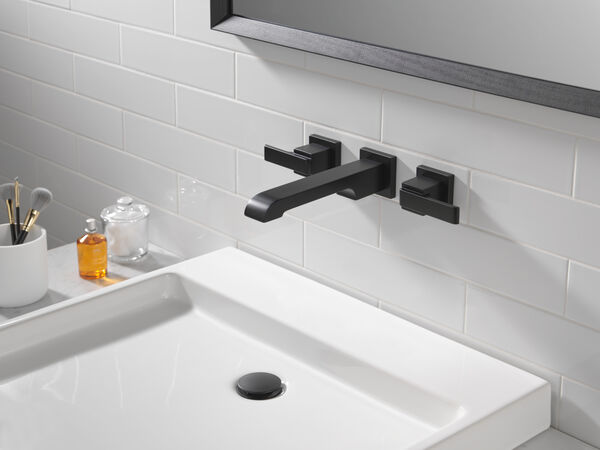 Two Handle Wall Mount Bathroom Faucet Trim in Matte Black T3567LF .