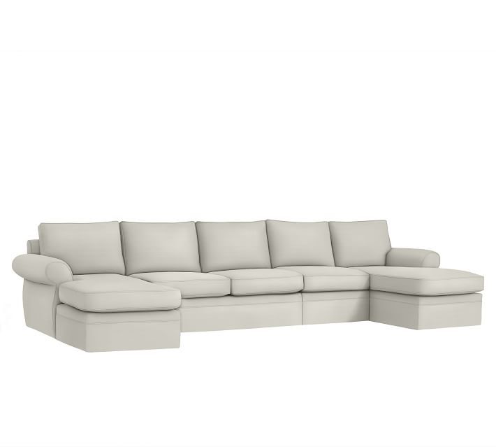 Pearce Roll Arm Slipcovered 4-Piece U-Shaped Chaise Sectional .