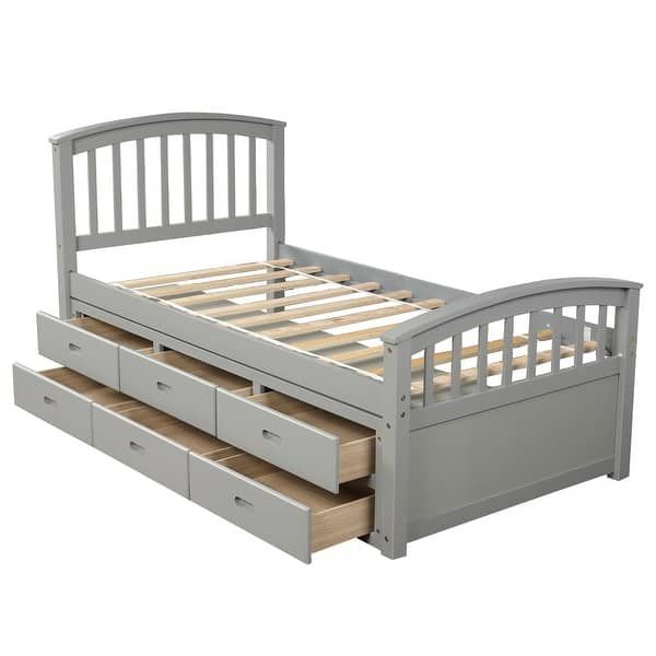 Nestfair Twin Size Platform Storage Solid Wood Bed with 6-Drawers .