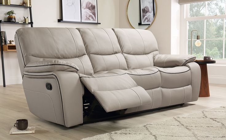 Beaumont Taupe Leather 3 Seater Recliner Sofa | Furniture And .