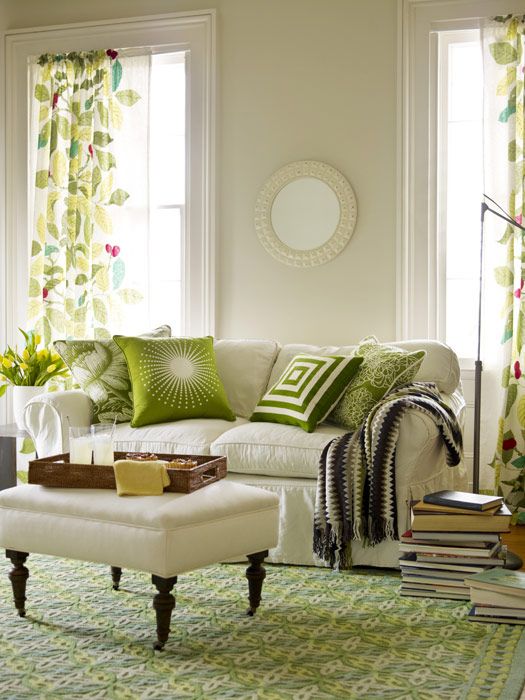 The Trick to Mixing Prints in Your Home | Living room green .