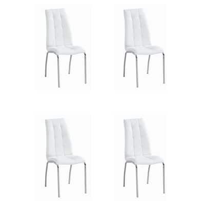 Wateday White Faux Leather Dining Side Chair with Silver Metal .