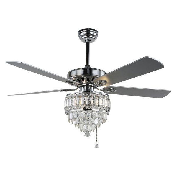 52" Crystal Reversible Ceiling Fan with 5 Wood Blades and Remote .