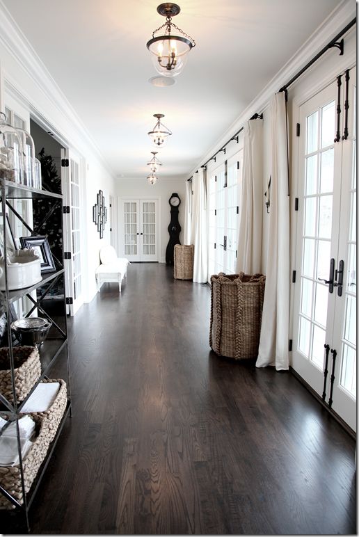 long hallway love | Hardwood floors dark, House design, My dream ho