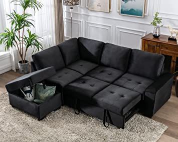 Polibi 86.2" Convertible Sleeper Sectional Sofa Couch with .