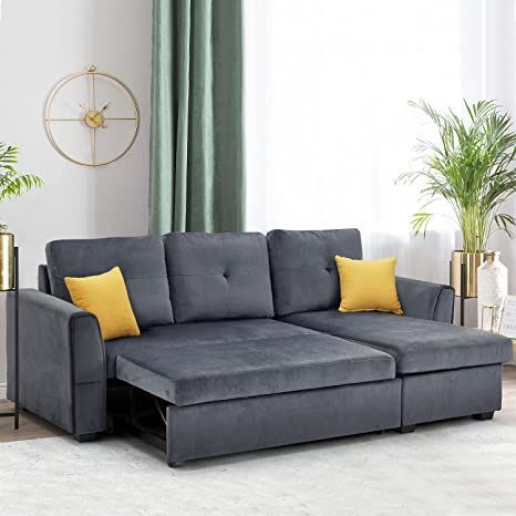 MELLCOM Sectional Sleeper Sofa, Flannel Pull Out Bed with .