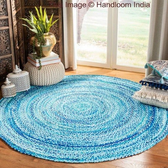 Reversible 6 X 6 Round Area Rug for Living Room 9 X 9 Ft Blue .