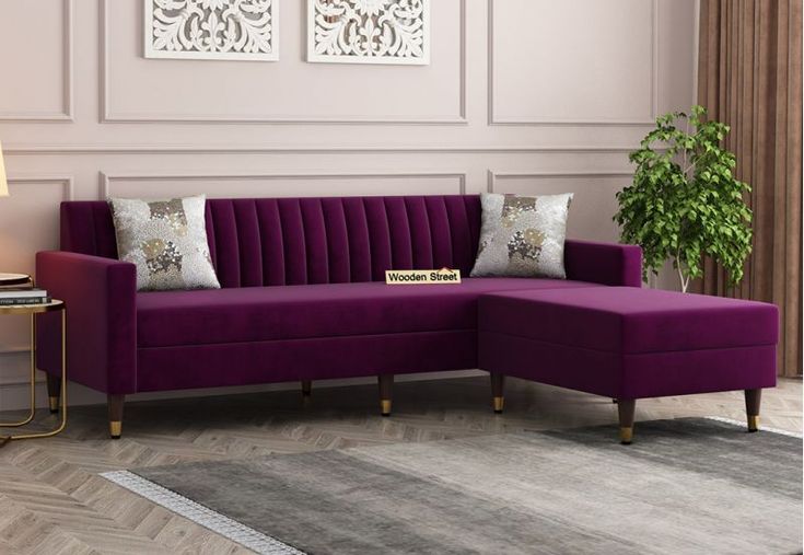Everett L-Shape corner Fabric Sofa (Velvet, Mulberry Pink) | Sofa .