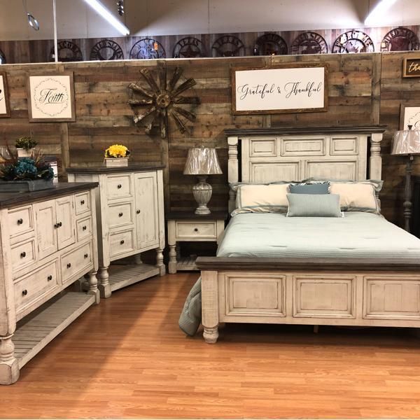 The Stone Bedroom Set comes in a grey and white finish. It .