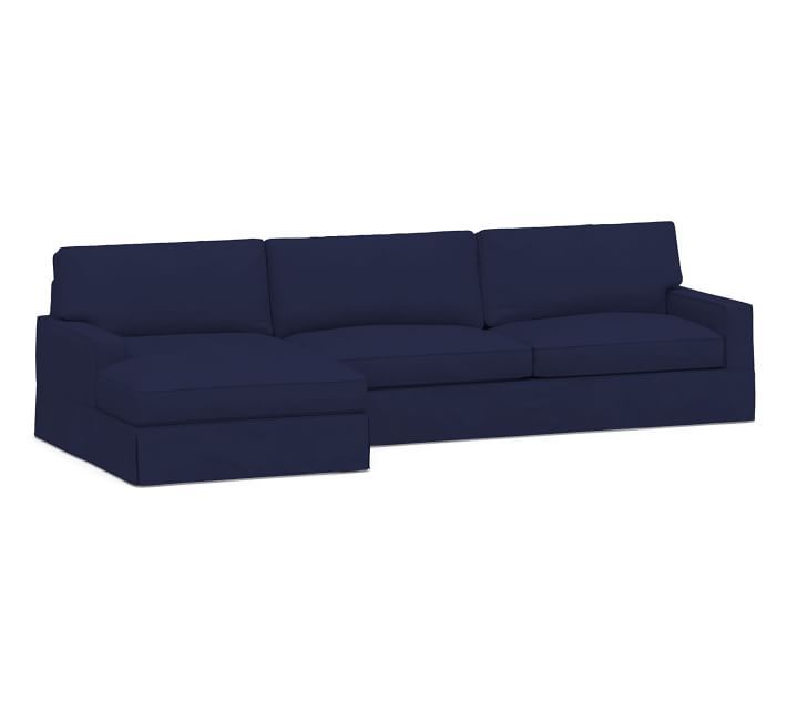PB Comfort Square Arm Slipcovered Sofa Double Wide Chaise .