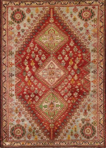 Vintage Geometric Abadeh Tribal Area Rug 4'x5' Wool Hand-knotted .