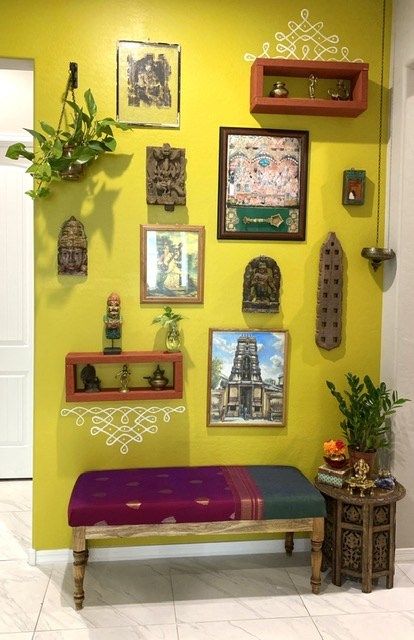 Village style kolam wall - DesiDIY | Colourful living room decor .