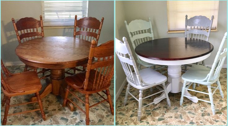 Before and after. Round oak table makeover/redo. Upcycled dining .
