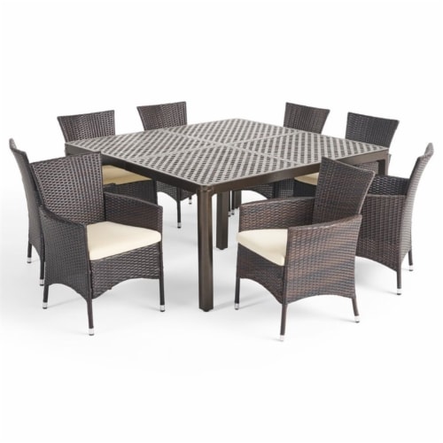 Noble House Bragdon 9 Piece Outdoor Aluminum Dining Set in Glossy .